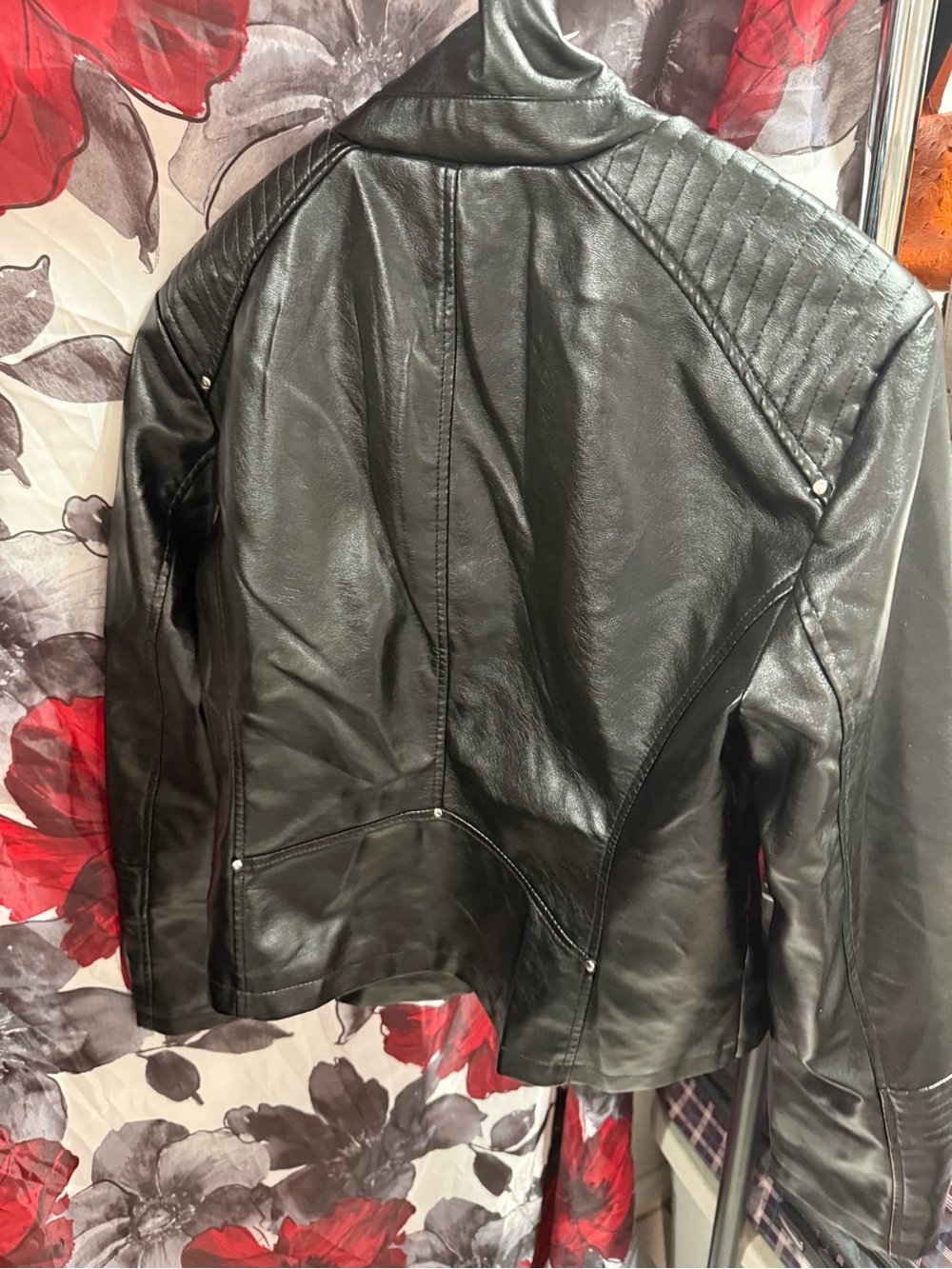 Women's Black Faux Leather Moto Jacket - Picture 3 of 3